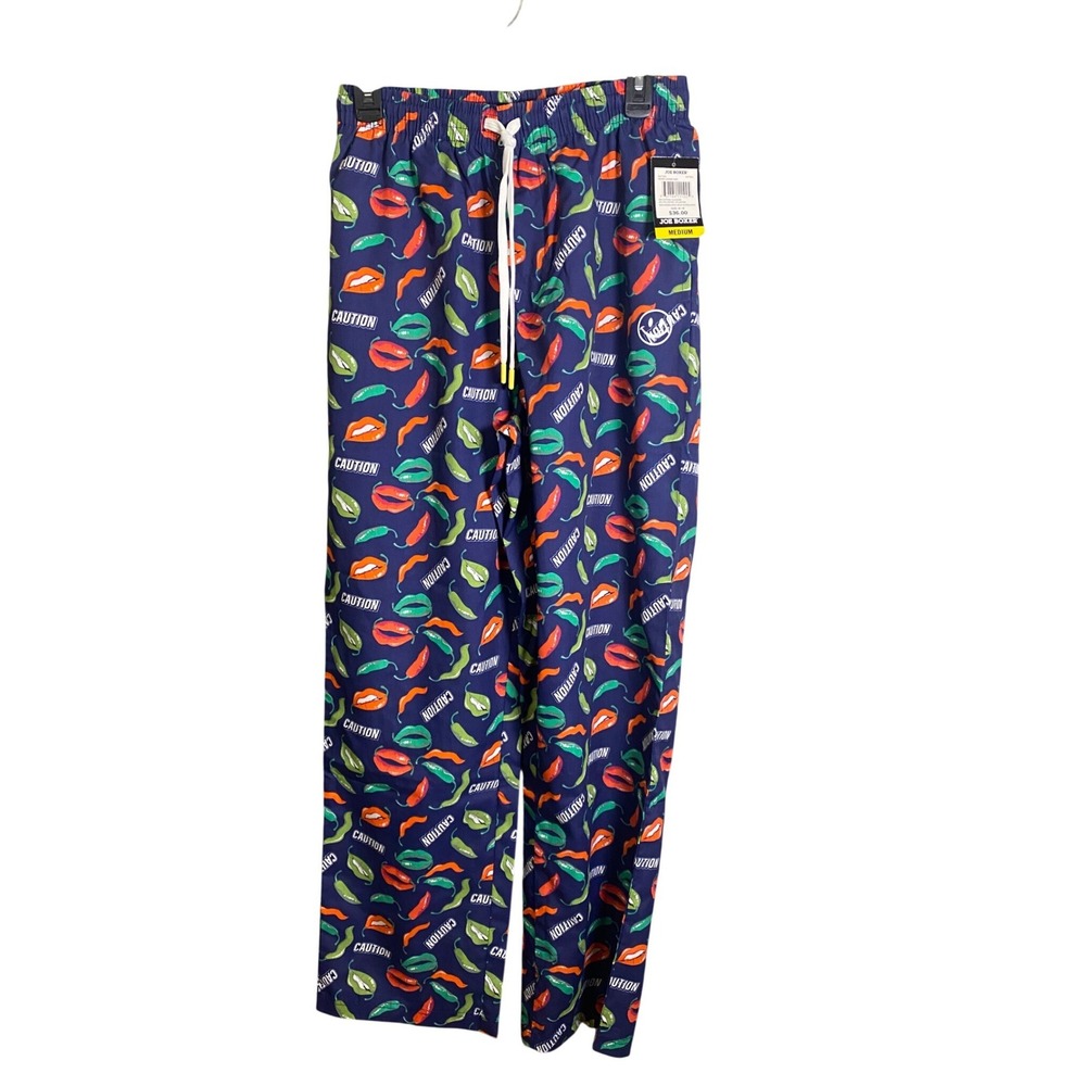 Joe Boxer Men's Woven Lounge Pants Chili Pepper Caution Print Medium NWT